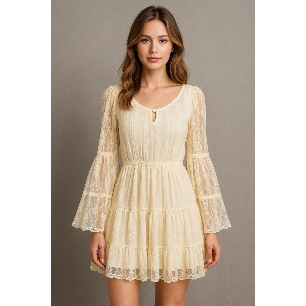 Scully Honey Creek Ivory Lace Boho Western Dress XS Bell Sleeve Wedding‎